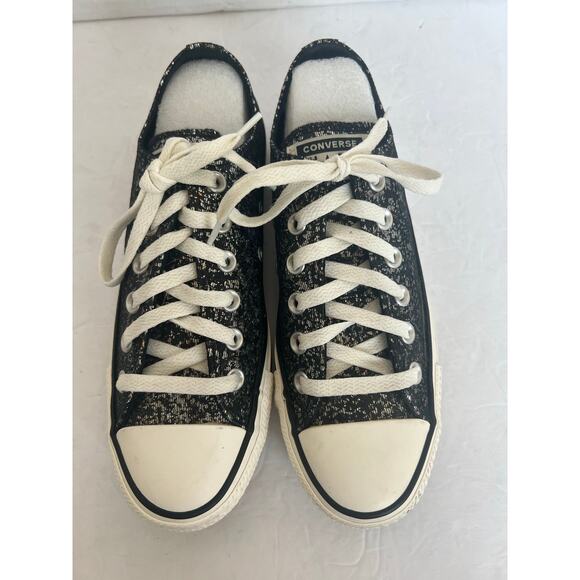 Converse Chuck Taylor All Star Black Glitter Low Top Lace Up Skater Sneakers 7 - Picture 4 of 10